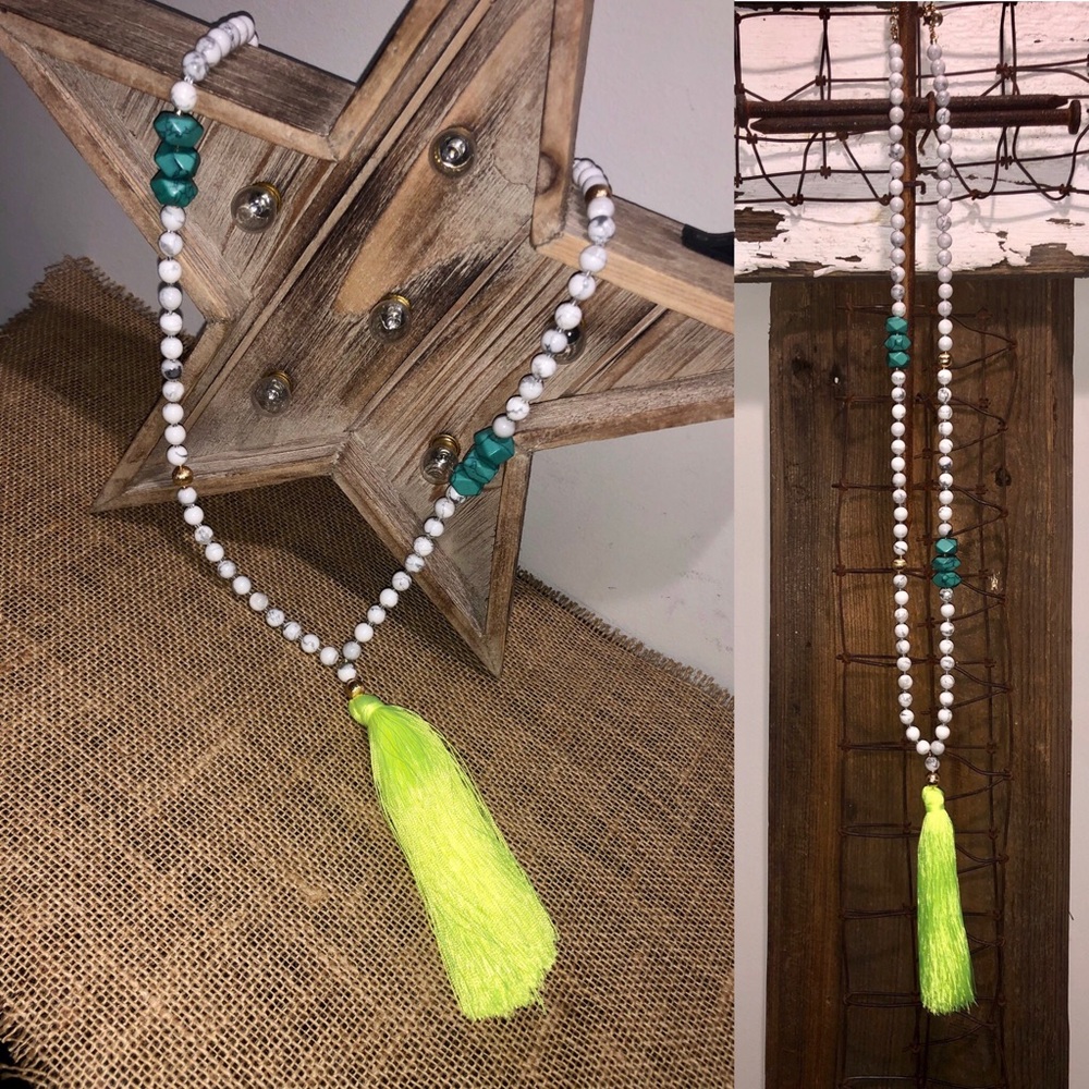 Long HOWLITE & TURQUOISE neon Tassel Necklace